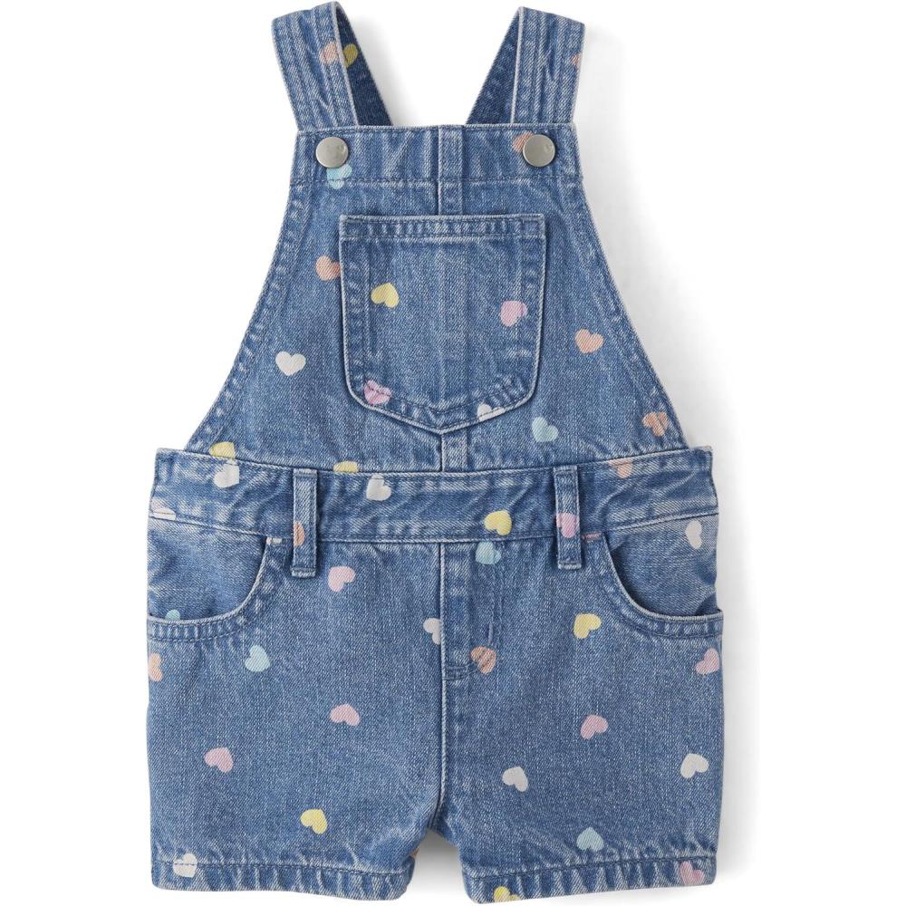 imageThe Childrens Place babygirls And Toddler Girls Denim ShortallsDenim Confetti Hearts