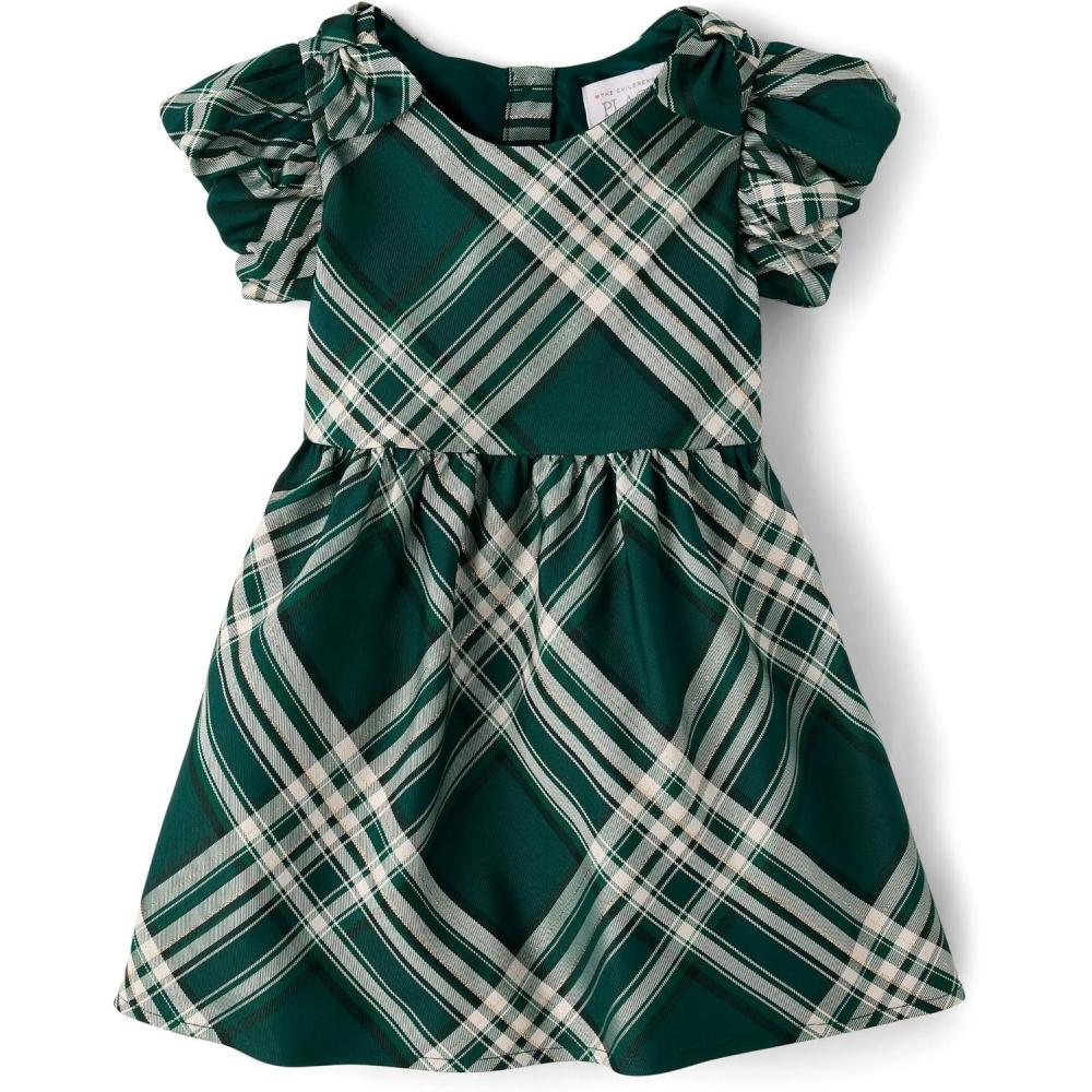 imageThe Childrens Placeand Toddler Short Sleeve Dressy DressBalt Green Plaid