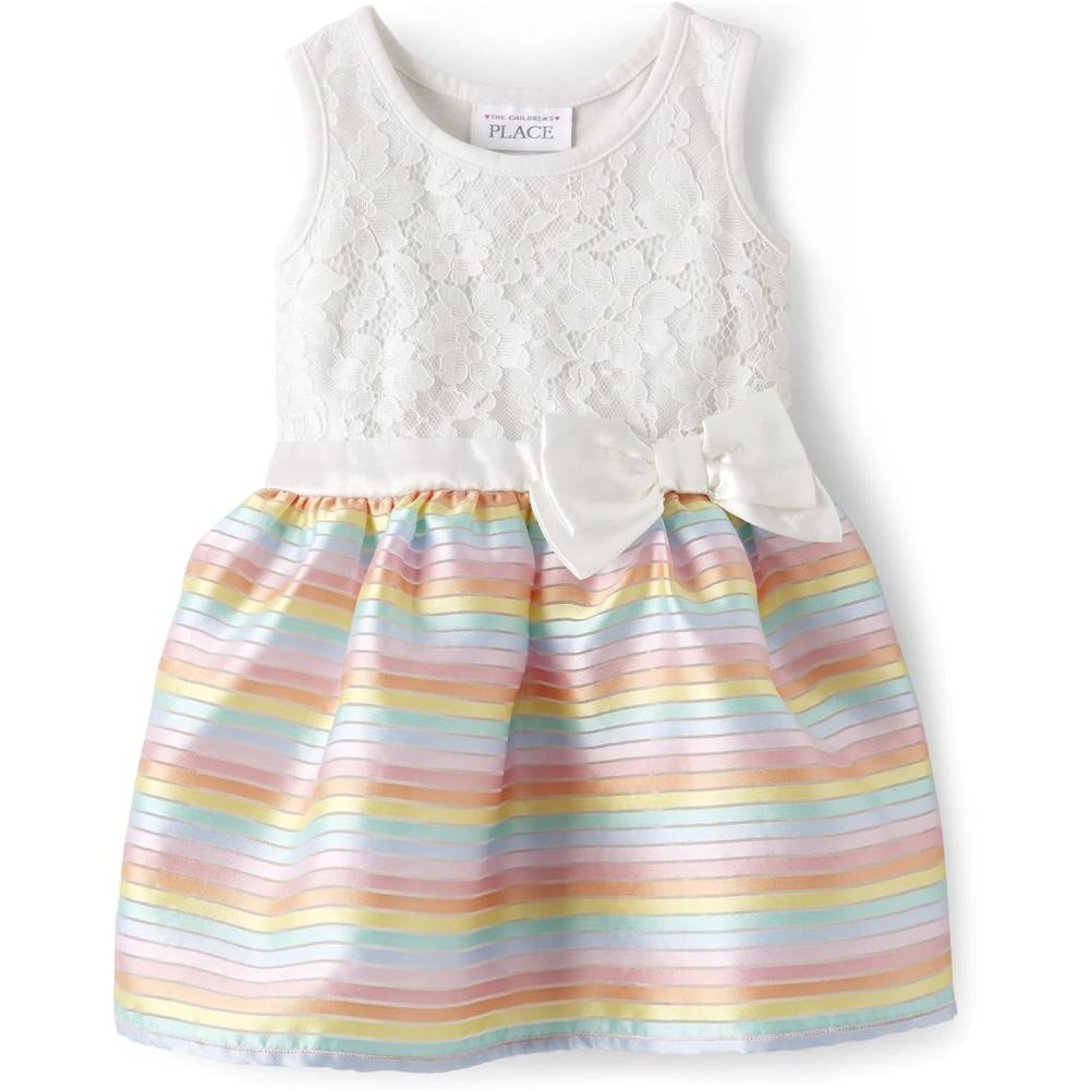 imageThe Childrens Placeand Toddler Short Sleeve Dressy DressStriped Skirt