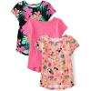 The Children’s Place Girls’ Short Sleeve Graphic High Low Top(Pink Tropic 3-pack)