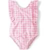and Toddler One Piece Swimsuit(Pink Gingham Ruffle)