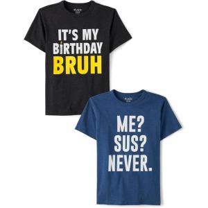 Assorted Everyday Short Sleeve Graphic T-Shirts,multipacks(Bday Bruh/Me Sus Never 2-pack)