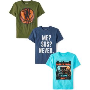 Assorted Everyday Short Sleeve Graphic T-Shirts,multipacks(Level Up/Basketball/Me Sus Never 3-pack)