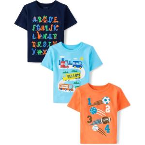The Children’s Place Baby-Boys and Toddler School Days Short Sleeve Graphic T-Shirts,multipacks(Alphabet/Color Cars/123 Sports 3-pack)