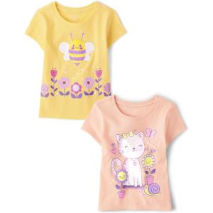 The Children’s Place Baby-Girls and Toddler Assorted Everyday Short Sleeve Graphic T-Shirts,multipacks(Bumble Bee/Cat)