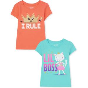 The Children’s Place Baby-Girls and Toddler Assorted Everyday Short Sleeve Graphic T-Shirts,multipacks(Lil Boss/I Rule)
