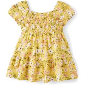 The Children’s Place Baby-Girls and Toddler Tiered Dress, Short Sleeve(Sunset Gold Floral Puff Sleeve)