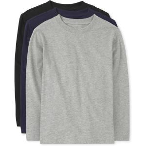 The Children’s Place Boys’ Basic Layering Long Sleeve Tee(Black/Tidal/H Gray 3-pack)