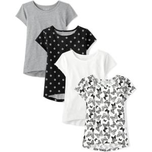 The Children’s Place Girls’ Short Sleeve Graphic High Low Top(Grey/Black Flower/White/Butterfly 4-pack)