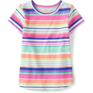 The Children’s Place Girls’ Short Sleeve Graphic High Low Top(Vespa Blue Striped)