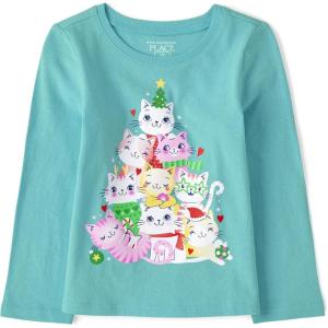 The Children’s Place Unisex-Baby and Toddler All Holidays,Birthdays Long Sleeve Graphic T-Shirts(Cat Holiday Tree)