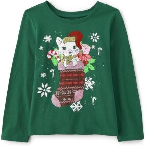 The Children’s Place Unisex-Baby and Toddler All Holidays,Birthdays Long Sleeve Graphic T-Shirts(Christmas Stocking Cat)