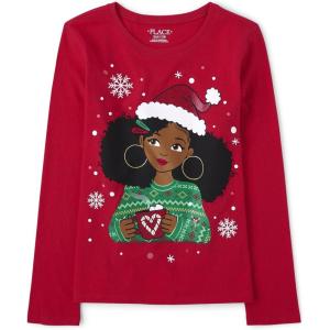 The Children’s Place Unisex-Baby and Toddler All Holidays,Birthdays Long Sleeve Graphic T-Shirts(Girl Santa Hat)