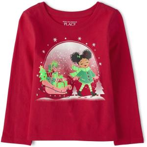 The Children’s Place Unisex-Baby and Toddler All Holidays,Birthdays Long Sleeve Graphic T-Shirts(Girl Sleigh)