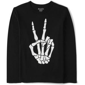 The Children’s Place Unisex-Baby and Toddler All Holidays,Birthdays Long Sleeve Graphic T-Shirts(Halloween Skeleton Peace Glow)