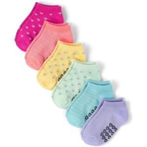 The Children’s Place Baby Girls’ Heart Ankle Socks(Metallic Rainbow 6-pack)