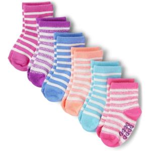 The Children’s Place Baby Girls’ Heart Ankle Socks(Stripes 6-pack)