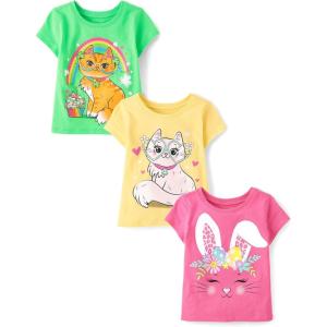 The Children’s Place Baby-Girls and Toddler All Holidays,Birthdays Short Sleeve Graphic T-Shirts,3 Pack(Rainbow Cat/Cat/Bunny Cat)