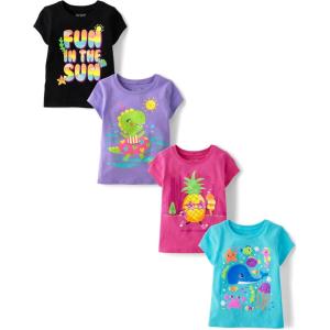 The Children’s Place Baby-Girls and Toddler Unicorns,Butterflies,Trends Short Sleeve Graphic T-Shirts,4 Pack(Fun Sun/Sea/Dino Pool/Pineapple)