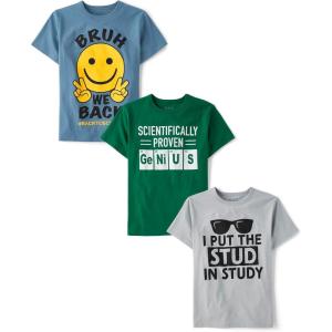 The Children’s Place Boys School,Learning Short Sleeve Graphic T-Shirts,3 Pack(Bruh/Genius/Study)