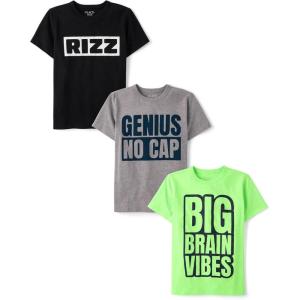 The Children’s Place Boys School,Learning Short Sleeve Graphic T-Shirts,3 Pack(Rizz/Genius/Big Brain)