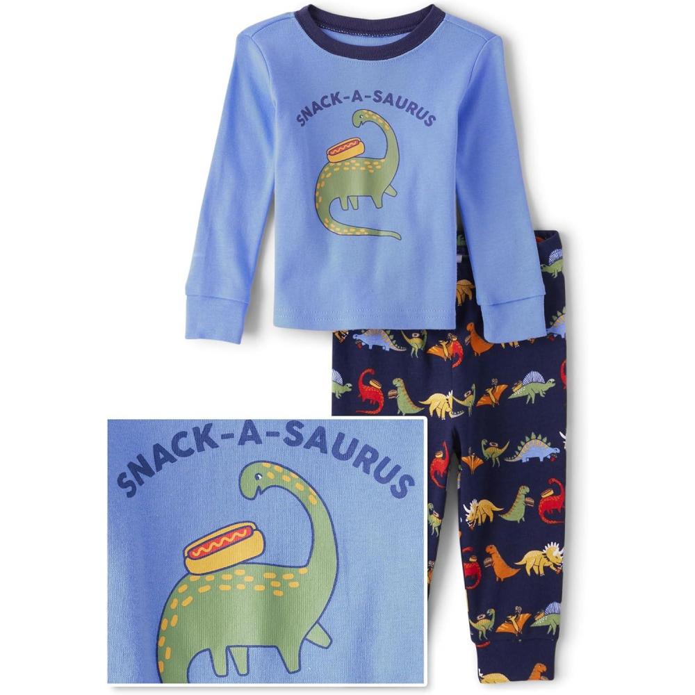 imageThe Childrens Place babygirls And Toddler 100 Cotton Long Sleeve Top and Pants2 Piece Pajama SetSnackasaurus