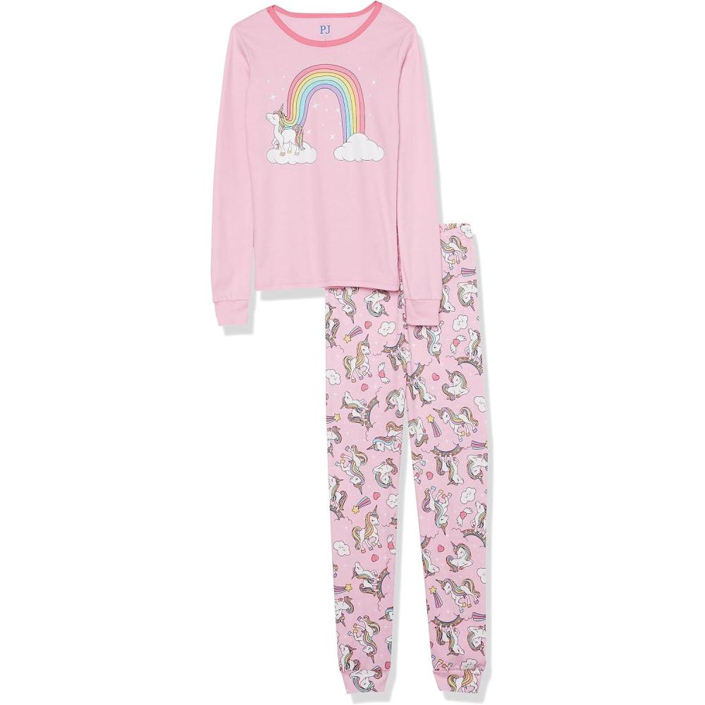 imageThe Childrens Place girls Long Sleeve Top and Pants Snug Fit 100 Cotton 2 Piece Pajama SetUnicorn Sparkle Pink