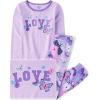 The Children’s Place girls Long Sleeve Top and Pants Snug Fit 100% Cotton 2 Piece Pajama Set(Purple Love)