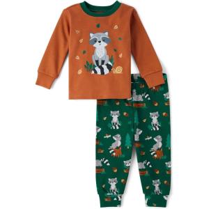 The Children’s Place baby boys Button Long Sleeve Top and Pants Snug Fit 100% Cotton 2 Piece Pajama Set(Raccoon Forest)