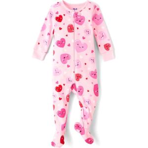 The Children’s Place baby-girls And Toddler Long Sleeve 100% Cotton Zip-front One Piece Footed Pajama(Vday Hearts)