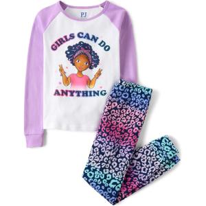 The Children’s Place girls Long Sleeve Top and Pants Snug Fit 100% Cotton 2 Piece Pajama Set(Girls Can Do Anything)