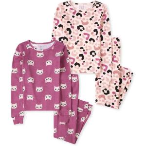 The Children’s Place girls Long Sleeve Top and Pants Snug Fit 100% Cotton 2 Piece Pajama Set(Leopard/Cats 2-pack)