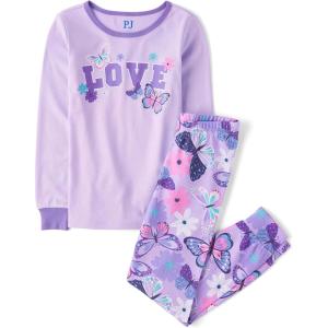 The Children’s Place girls Long Sleeve Top and Pants Snug Fit 100% Cotton 2 Piece Pajama Set(Purple Love)