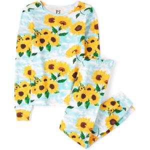 The Children’s Place girls Long Sleeve Top and Pants Snug Fit 100% Cotton 2 Piece Pajama Set(Sunflowers)
