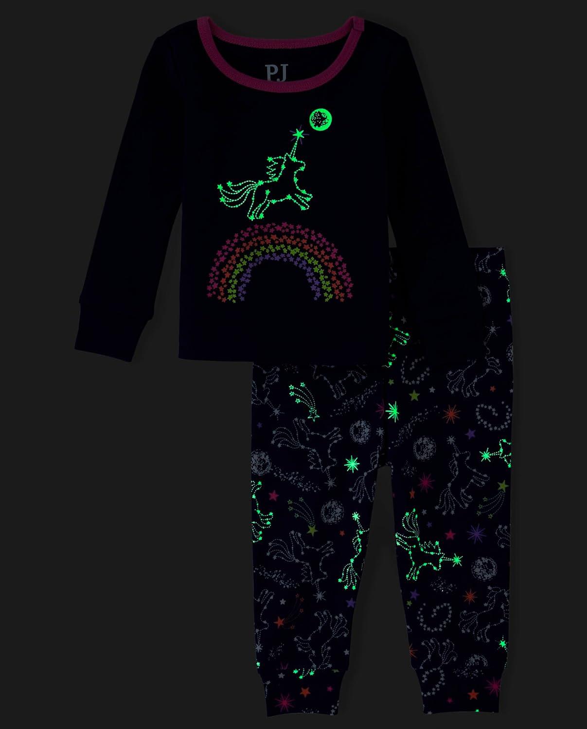 imageThe Childrens Place Baby Girls And Toddler Long Sleeve Top and Pants Snug Fit 100 Cotton 2 Piece Pajama SetGlow Unicorn