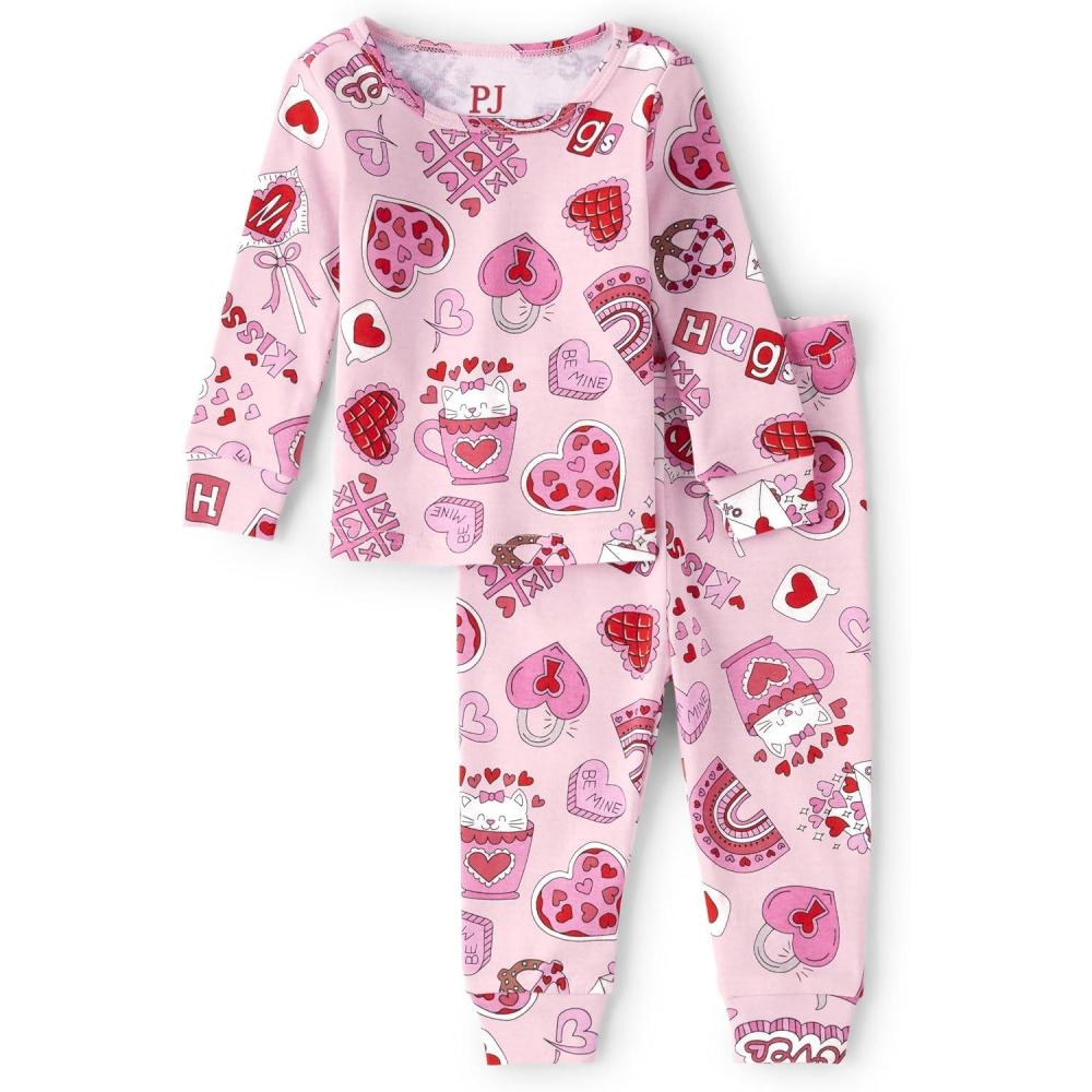 imageThe Childrens Place Baby Girls And Toddler Long Sleeve Top and Pants Snug Fit 100 Cotton 2 Piece Pajama SetPink Doodle