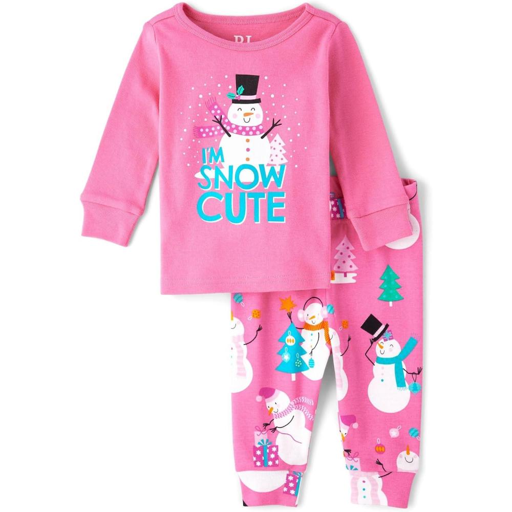 imageThe Childrens Place Baby Girls And Toddler Long Sleeve Top and Pants Snug Fit 100 Cotton 2 Piece Pajama SetSnow Cute