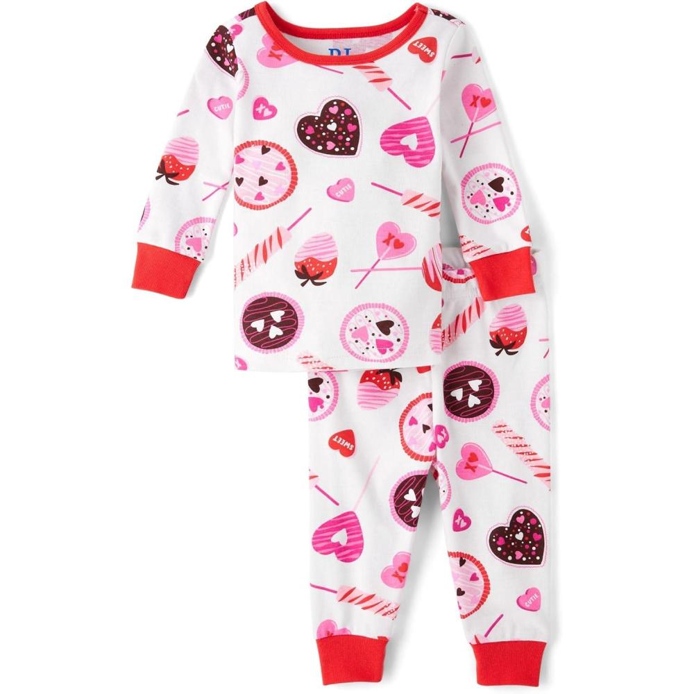 imageThe Childrens Place Baby Girls And Toddler Long Sleeve Top and Pants Snug Fit 100 Cotton 2 Piece Pajama SetVday Candy