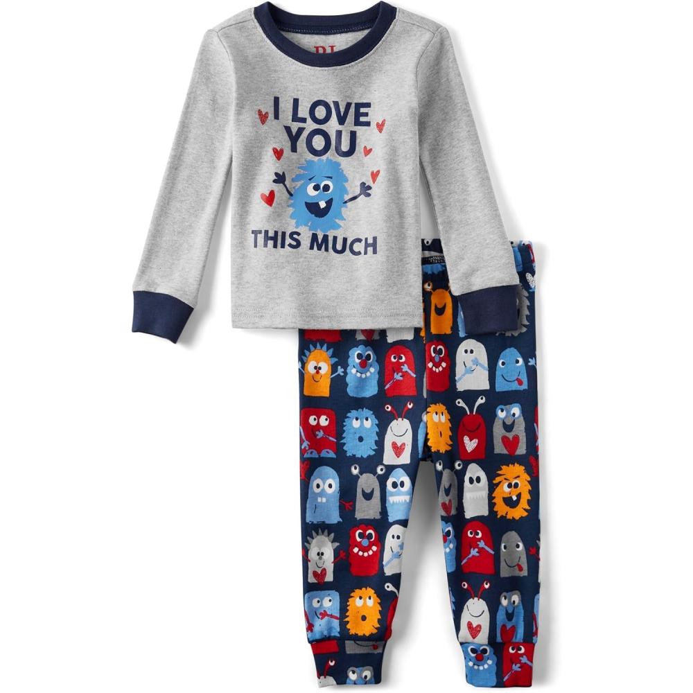 imageThe Childrens Place babygirls And Toddler Valentines Day Snug Fit 100 Cotton PajamaVday Love Monster 2piece