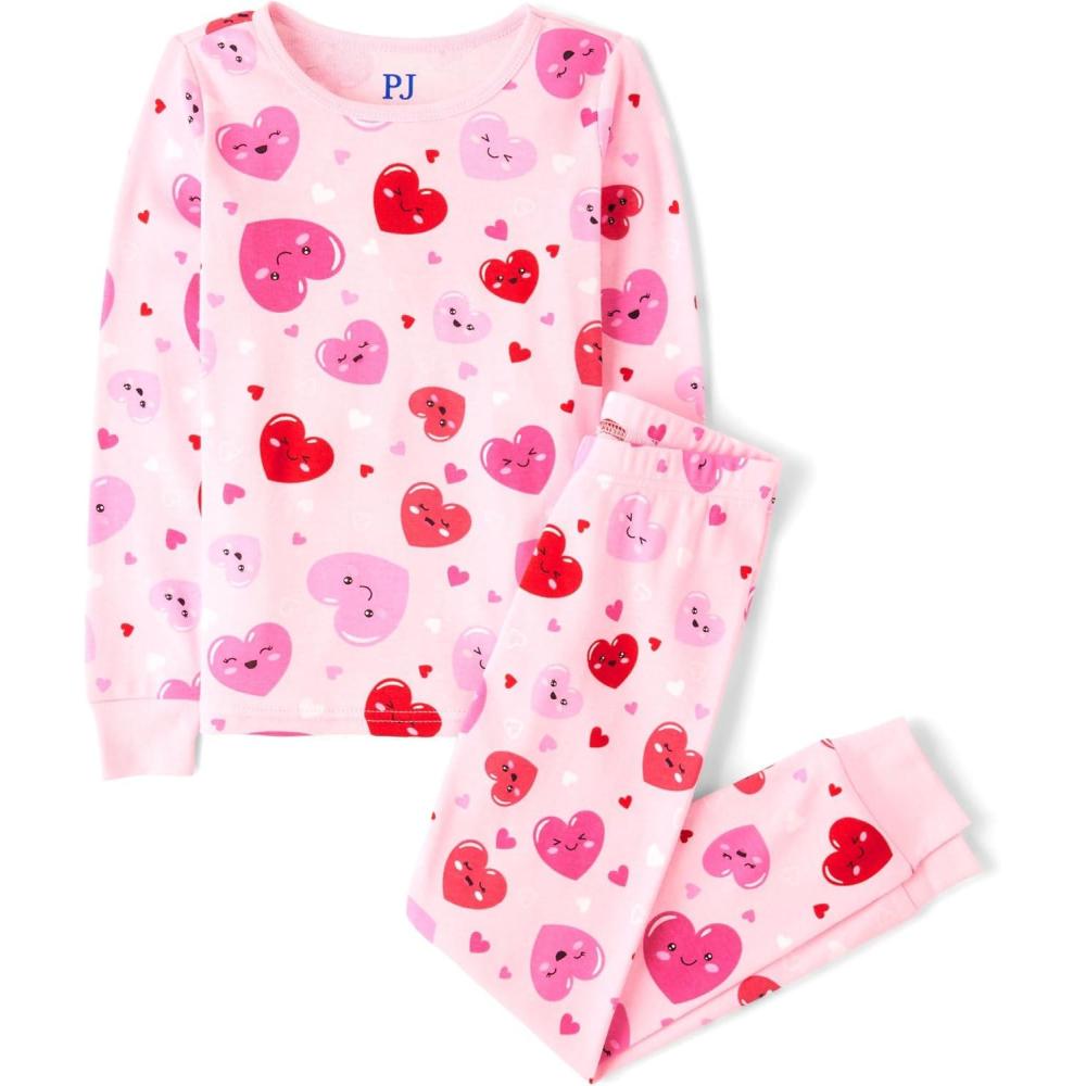 imageThe Childrens Place girls The Childrens Place Girls Long Sleeve 2 Piece Snug Fit Cotton PajamasPink Hearts