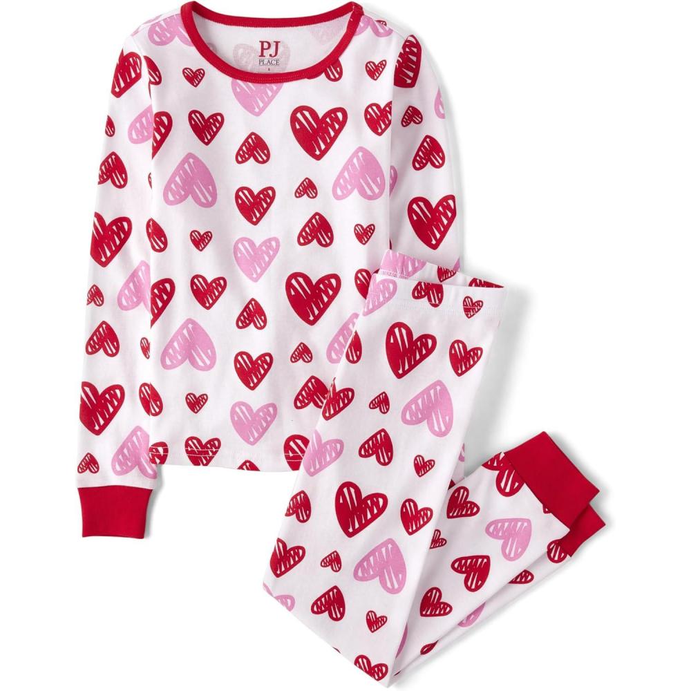 imageThe Childrens Place unisexchild 100 Cotton Long Sleeve Top and Pants2 Piece Pajama SetRed Pink Hearts