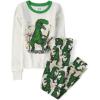 The Children’s Place boys 100% Cotton Long Sleeve Top and Pants,2 Piece Pajama Set(Green T-rex)