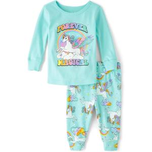 The Children’s Place Baby Girls And Toddler Long Sleeve Top and Pants Snug Fit 100% Cotton 2 Piece Pajama Set(Forever Magical)