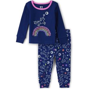 The Children’s Place Baby Girls And Toddler Long Sleeve Top and Pants Snug Fit 100% Cotton 2 Piece Pajama Set(Glow Unicorn)