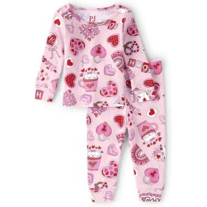 The Children’s Place Baby Girls And Toddler Long Sleeve Top and Pants Snug Fit 100% Cotton 2 Piece Pajama Set(Pink Doodle)
