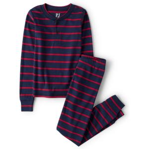 The Children’s Place boys 100% Cotton Long Sleeve Top and Pants,2 Piece Pajama Set(Ruby Stripe Henley)