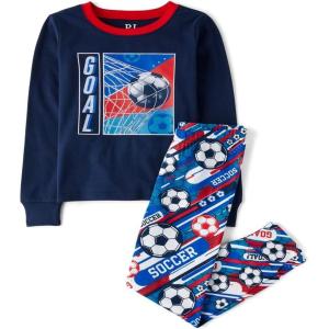 The Children’s Place boys 100% Cotton Long Sleeve Top and Pants,2 Piece Pajama Set(Soccer Goal)