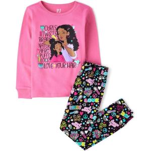 The Children’s Place girls The Children’s Place Girls Long Sleeve 2 Piece Snug Fit Cotton Pajamas(Positvity Girl Words)