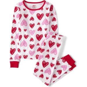 The Children’s Place unisex-child 100% Cotton Long Sleeve Top and Pants,2 Piece Pajama Set(Red Pink Hearts)