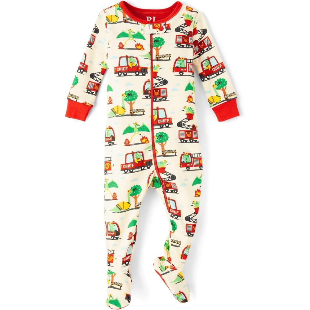 imageAnd Toddler 100 Cotton Long Sleeve Zip Front One Piece Footed Pajamassleep amp PlayFiretrucks